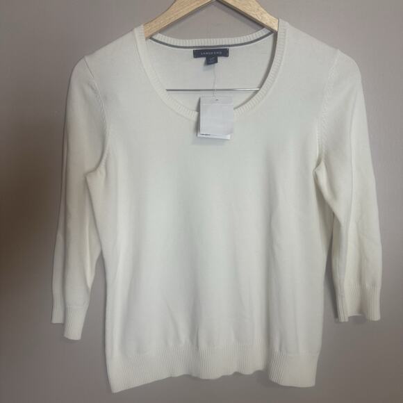 New W/Tags Lands' End Woman's 3/4 Sleeve Sweater Ivory Small Petite - Picture 2 of 7